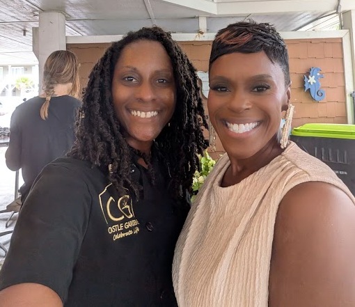 Black couple enjoying their luxury wedding reception in Topsail NC